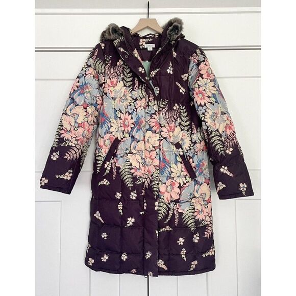 NEW Sundance Easy Wind Long Puffer Coat Plum Floral Size XS - Picture 2 of 10